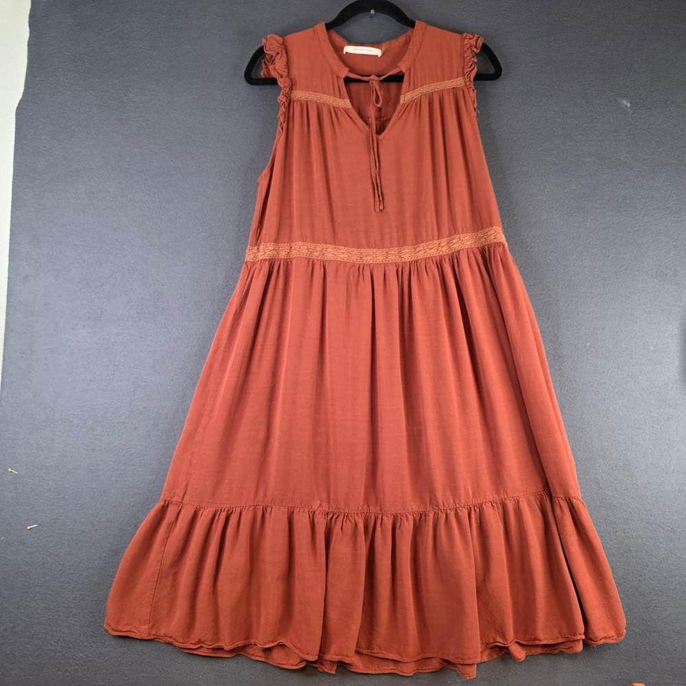 Mustard Seed‎ Midi Dress Womens Medium Rust Orange Tiered Boho Crochet Lace